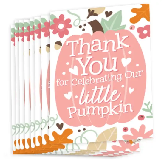 Big Dot of Happiness Girl Little Pumpkin - Fall Birthday Party or Baby Shower Thank You Cards (8 count) {3}