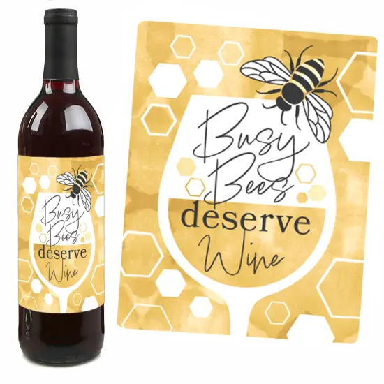Big Dot of Happiness Little Bumblebee - Bee Baby Shower or Birthday Party Decorations for Women and Men - Wine Bottle Label Stickers - Set of 4 {7}
