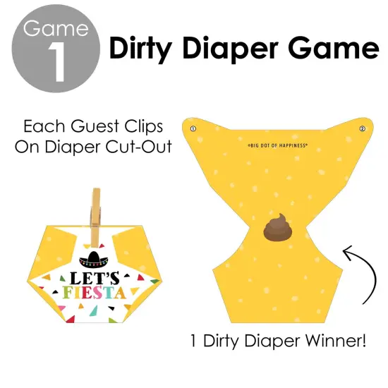 Big Dot of Happiness Let's Fiesta - Baby Shower Conversation Starter - 2-in-1 Dirty Diaper Game - Set of 24 {7}