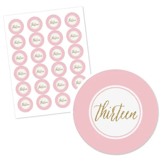 Big Dot of Happiness Chic 13th Birthday - Pink and Gold - Birthday Party Circle Sticker Labels - 24 Count {3}