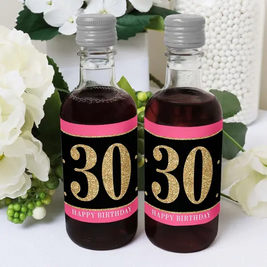 Big Dot of Happiness Chic 30th Birthday - Pink, Black and Gold - Mini Wine and Champagne Bottle Label Stickers - Birthday Party Favor Gift - Set of 16 {6}