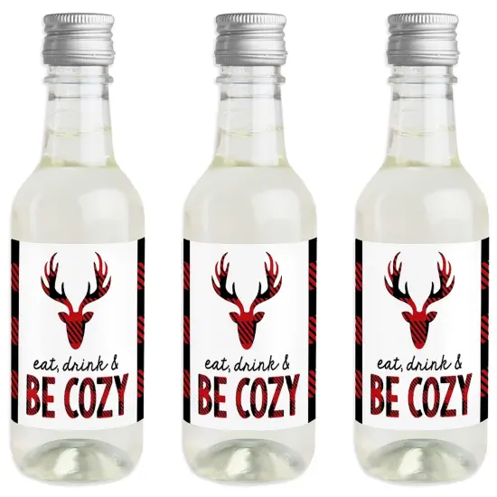 Big Dot of Happiness Prancing Plaid - Mini Wine and Champagne Bottle Label Stickers - Reindeer Holiday and Christmas Party Favor Gift - Set of 16 {1}