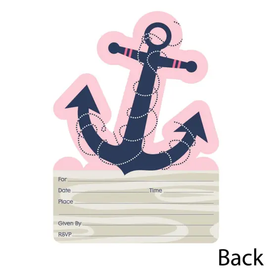 Big Dot of Happiness Ahoy - Nautical Girl - Shaped Fill-in Invitations - Baby Shower or Birthday Party Invitation Cards with Envelopes - Set of 12 {4}