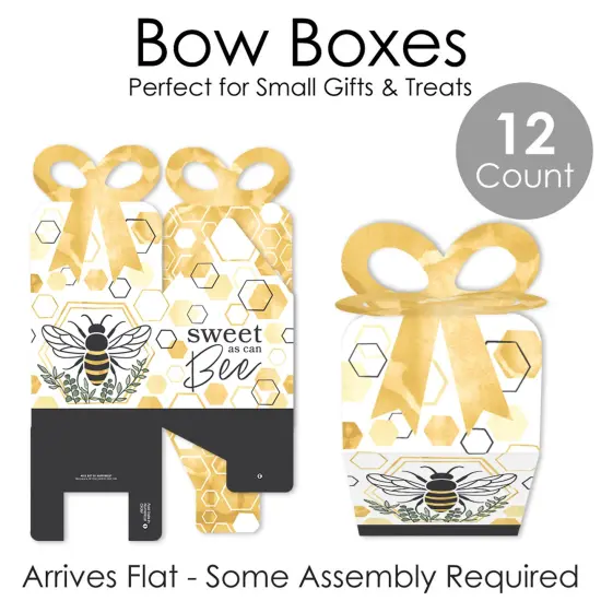 Big Dot of Happiness Little Bumblebee - Square Favor Gift Boxes - Bee Baby Shower or Birthday Party Bow Boxes - Set of 12 {7}