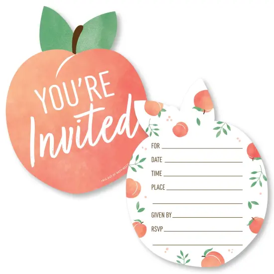 Big Dot of Happiness Sweet as a Peach - Shaped Fill-In Invitations - Fruit Themed Baby Shower or Birthday Party Invitation Cards with Envelopes 12 Ct {1}