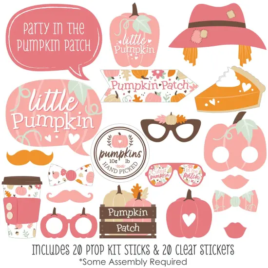 Big Dot of Happiness Girl Little Pumpkin - Fall Birthday Party or Baby Shower Photo Booth Props Kit - 20 Count {3}