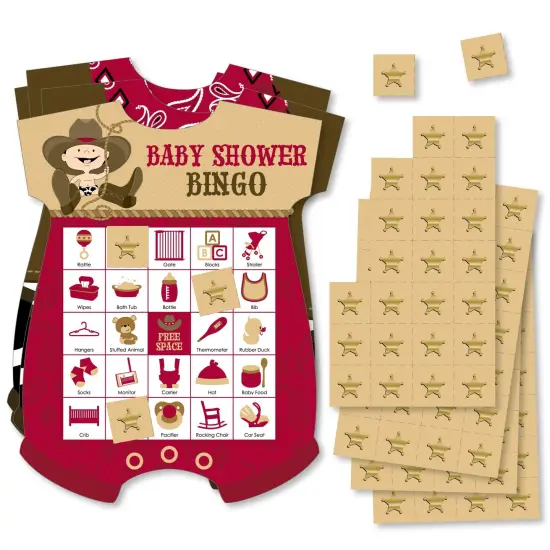 Big Dot of Happiness Little Cowboy - Picture Bingo Cards and Markers - Western Baby Shower Shaped Bingo Game - Set of 18 {1}