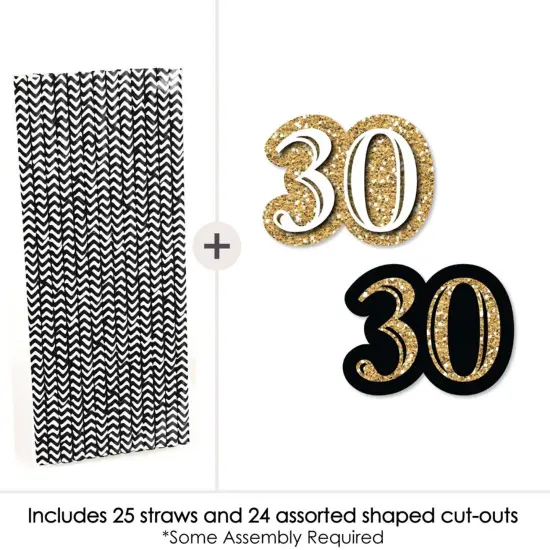 Big Dot of Happiness Adult 30th Birthday - Gold - Paper Straw Decor - Birthday Party Striped Decorative Straws - Set of 24 {4}