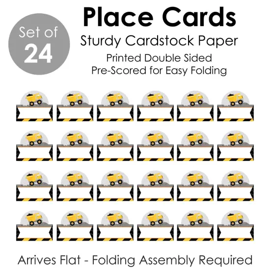 Big Dot of Happiness Dig It - Construction Party Zone - Baby Shower or Birthday Party Tent Buffet Card - Table Setting Name Place Cards - Set of 24 {7}