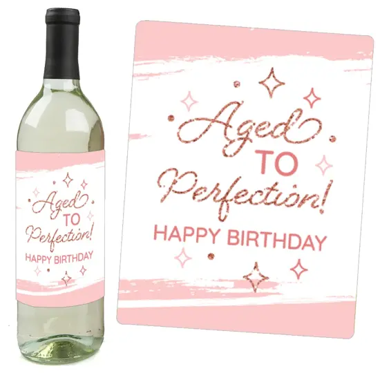 Big Dot of Happiness Pink Rose Gold Birthday - Happy Birthday Party Decorations for Women and Men - Wine Bottle Label Stickers - Set of 4 {3}