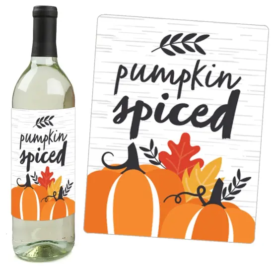 Big Dot of Happiness Fall Pumpkin - Halloween or Thanksgiving Party Decorations for Women and Men - Wine Bottle Label Stickers - Set of 4 {6}