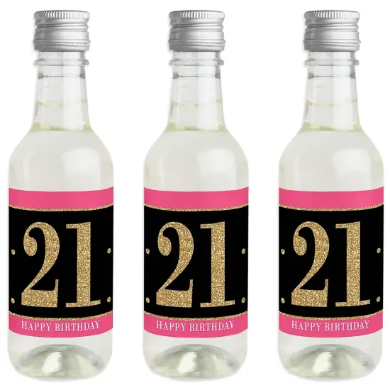 Big Dot of Happiness Finally 21 Girl - 21st Birthday - Mini Wine and Champagne Bottle Label Stickers - 21st Birthday Party Favor Gift - Set of 16 {1}