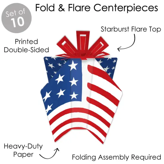 Big Dot of Happiness Stars & Stripes - Table Decorations - Memorial Day, 4th of July & Labor Day Patriotic Party Fold & Flare Centerpieces - 10 Count {4}