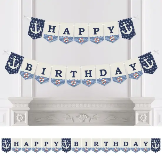 Big Dot of Happiness Ahoy - Nautical - Birthday Party Bunting Banner - Anchor Party Decorations - Happy Birthday {1}