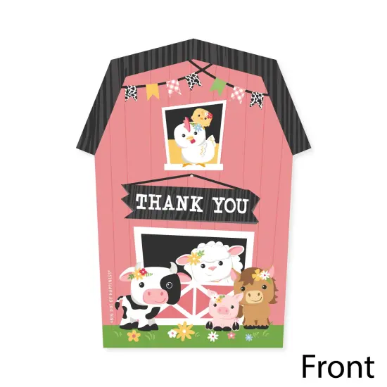 Big Dot of Happiness Girl Farm Animals - Shaped Thank You Cards Pink Barnyard Baby Shower or Birthday Party Thank You Note Cards with Envelopes 12 Ct {4}