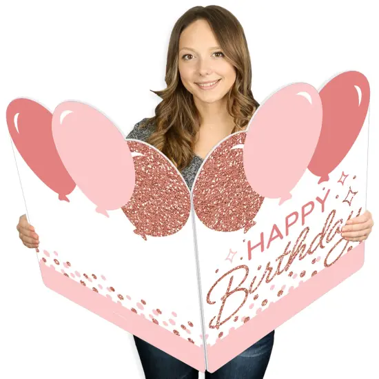 Big Dot of Happiness Pink Rose Gold Birthday - Happy Birthday Giant Greeting Card - Big Shaped Jumborific Card - 16.5 x 22 inches {1}
