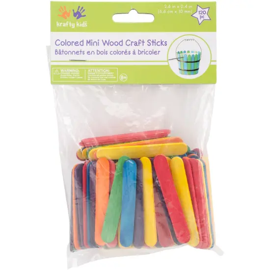 Krafty Kids Mini Craft Sticks-Colored 2.6"X.4" 120/Pkg {1}