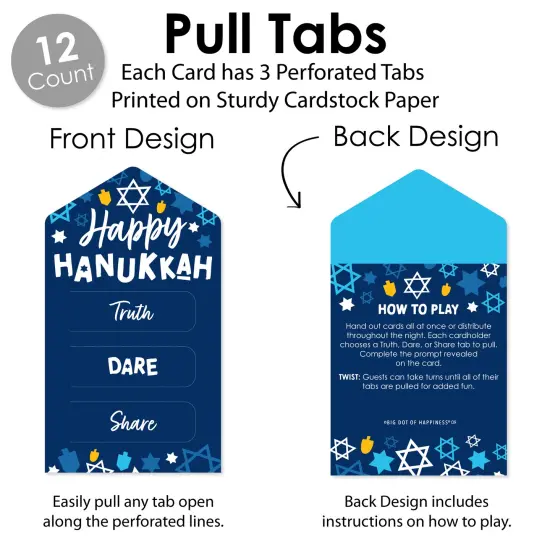 Big Dot of Happiness Hanukkah Menorah - Chanukah Holiday Party Game Pickle Cards - Truth, Dare, Share Pull Tabs - Set of 12 {4}