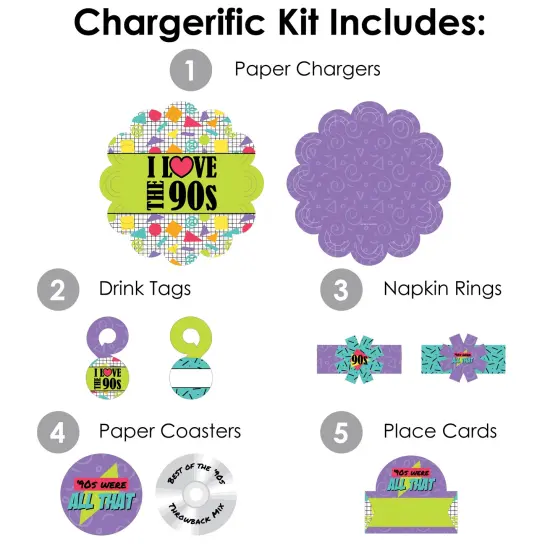 Big Dot of Happiness 90&rsquo;s Throwback - 1990s Party Paper Charger and Table Decorations - Chargerific Kit - Place Setting for 8 {4}