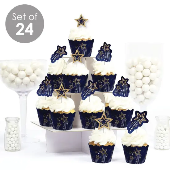 Big Dot of Happiness Starry Skies - Cupcake Decoration - Gold Celestial Party Cupcake Wrappers and Treat Picks Kit - Set of 24 {3}