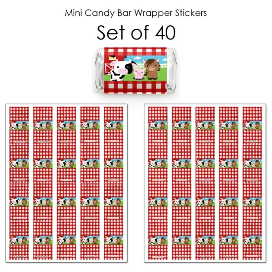 Big Dot of Happiness Farm Animals - Mini Candy Bar Wrapper Stickers - Barnyard Baby Shower or Birthday Party Small Favors - 40 Count {4}