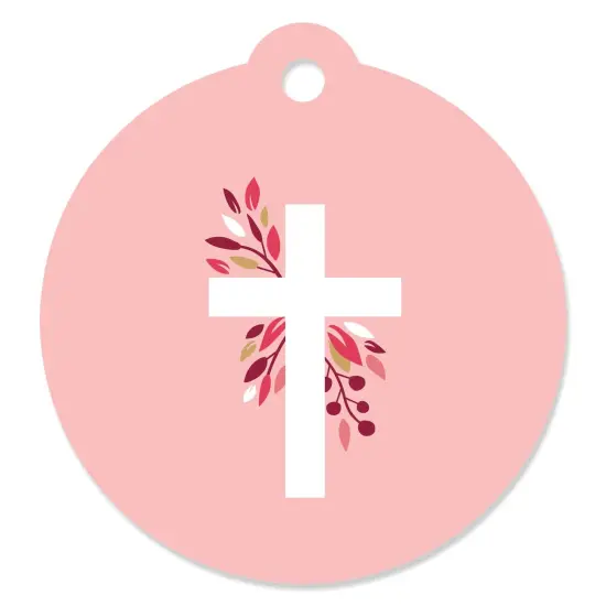 Big Dot of Happiness Pink Elegant Cross - Girl Religious Party Favor Gift Tags (Set of 20) {1}