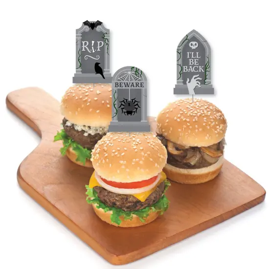 Big Dot of Happiness Creepy Cemetery - Dessert Cupcake Toppers - Spooky Halloween Tombstone Party Clear Treat Picks - Set of 24 {4}