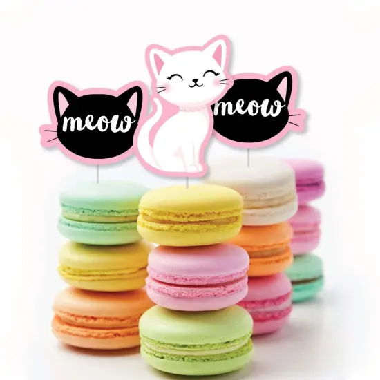 Big Dot of Happiness Purr-fect Kitty Cat - Dessert Cupcake Toppers - Kitten Meow Baby Shower or Birthday Party Clear Treat Picks - Set of 24 {6}