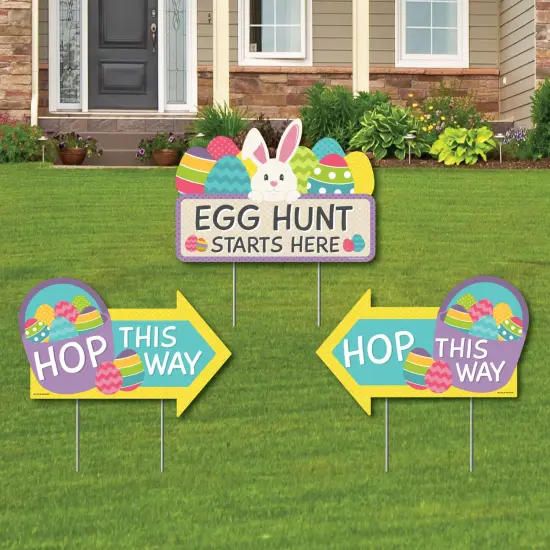 Big Dot of Happiness Easter Egg Hunt - Easter Bunny Party Yard Sign with Stakes - Double Sided Outdoor Lawn Sign - Set of 3 {1}
