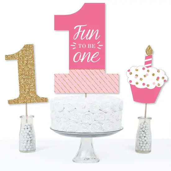 Big Dot of Happiness 1st Birthday Girl - Fun to be One - First Birthday Party Centerpiece Sticks - Table Toppers - Set of 15 {4}