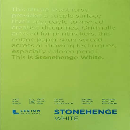 Stonehenge 100% Cotton Paper Pad 5"X7" 15 Sheets/Pkg -White 250gsm {1}