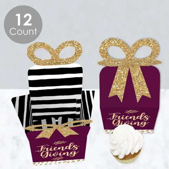 Big Dot of Happiness Elegant Thankful for Friends - Square Favor Gift Boxes - Friendsgiving Thanksgiving Party Bow Boxes - Set of 12 {4}