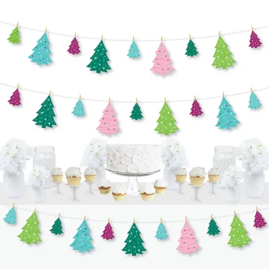 Big Dot of Happiness Merry and Bright Trees - Colorful Whimsical Christmas Party DIY Decorations - Clothespin Garland Banner - 44 Pc {1}