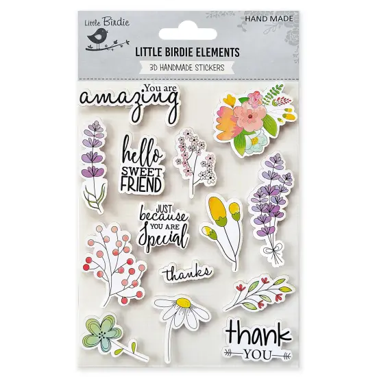 Little Birdie Watercolor Collection Embellishment 14/Pkg-Floral Wishes {1}