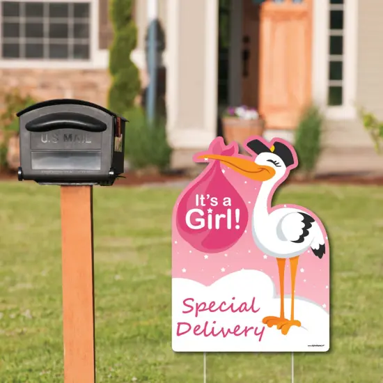 Big Dot of Happiness Girl Special Delivery - Baby Shower Decorations - Pink It's A Girl Stork Baby Announcement & Welcome Yard Sign {3}