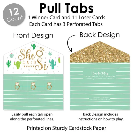 Big Dot of Happiness Final Fiesta - Last Fiesta Bachelorette Party Game Pickle Cards - Pull Tabs 3-in-a-Row - Set of 12 {6}