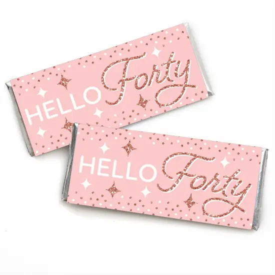 Big Dot of Happiness 40th Pink Rose Gold Birthday - Candy Bar Wrapper Happy Birthday Party Favors - Set of 24 {1}