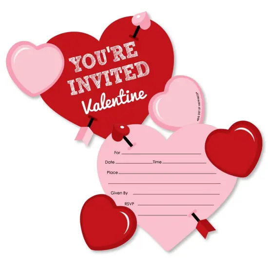 Big Dot of Happiness Conversation Hearts - Shaped Fill-in Invitations - Valentine's Day Party Invitation Cards with Envelopes - Set of 12 {1}