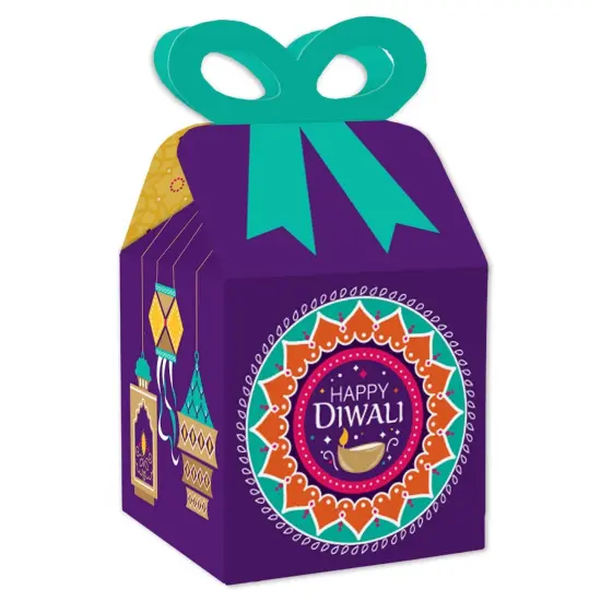 Big Dot of Happiness Happy Diwali - Square Favor Gift Boxes - Festival of Lights Party Bow Boxes - Set of 12 {1}