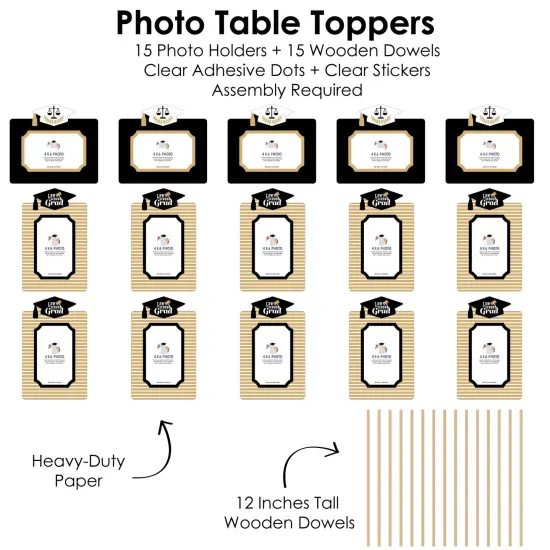 Big Dot of Happiness Law School Grad - Future Lawyer Graduation Party Picture Centerpiece Sticks - Photo Table Toppers - 15 Pieces {6}