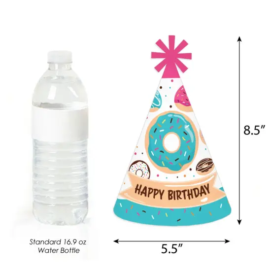 Big Dot of Happiness Donut Worry, Let&rsquo;s Party - Cone Happy Birthday Party Hats for Kids and Adults - Set of 8 (Standard Size) {4}