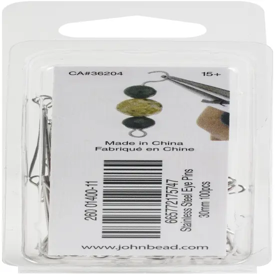 John Bead Stainless Steel Eye Pins 100/Pkg-30mm {2}