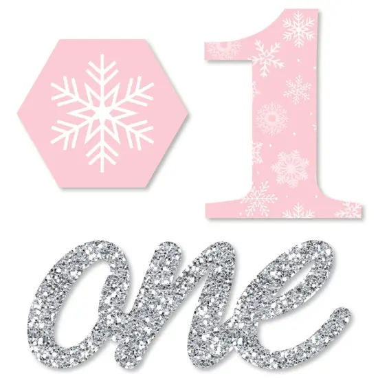 Big Dot of Happiness Pink Onederland - Shaped Holiday Snowflake Winter Wonderland Birthday Party Cut-Outs - 24 Count {1}