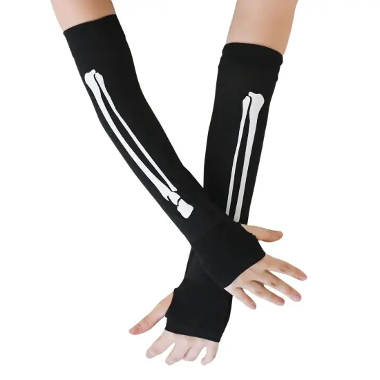 Bone Hand Skeleton Gloves - Costume Accessories Fingerless Skeleton Stretch Elbow Gloves for Adults and Children {2}