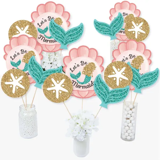 Big Dot of Happiness Let's Be Mermaids - Baby Shower or Birthday Party Centerpiece Sticks - Table Toppers - Set of 15 {3}