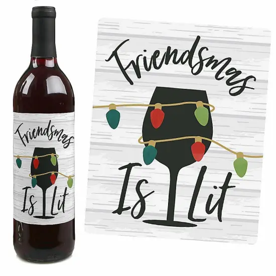 Big Dot of Happiness Rustic Merry Friendsmas Gifts for Women and Men - Christmas or Holiday Wine Bottle Label Stickers - Set of 4 {7}