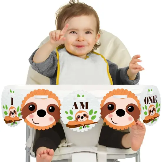 Big Dot of Happiness Let's Hang - Sloth 1st Birthday Highchair Decor - I Am One - First Birthday High Chair Banner {1}