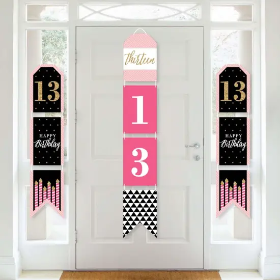 Big Dot of Happiness Chic 13th Birthday - Pink, Black & Gold - Hanging Vertical Paper Door Banners - Birthday Party Wall Decor Kit- Indoor Door Decor {1}