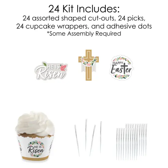Big Dot of Happiness Religious Easter - Cupcake Decoration - Christian Holiday Party Cupcake Wrappers and Treat Picks Kit - Set of 24 {6}