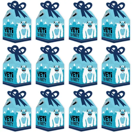 Big Dot of Happiness Yeti to Party - Square Favor Gift Boxes - Abominable Snowman Party or Birthday Party Bow Boxes - Set of 12 {6}